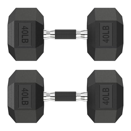 HANDBODE Hex Dumbbell Set 2.5-65 lb, Rubber Encased Hex Dumbbells for Home Gym, Weights Dumbbells Set of 2 Hand Weights for Strength Training & Fitness Exercise - size: 40 lb, Pair, style: Comfort Grip