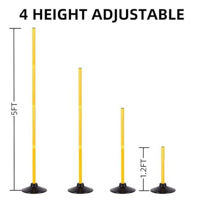 5 FT Agility Training Poles for Soccer/Dog/Horse,Adjustable Football Basketball Speed and Agility Training Equipment,Set of 4/6 with Round Rubber Base