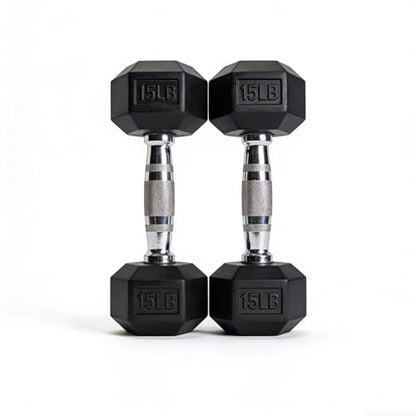 Hex Dumbbell Set – 5lb to 90lb Rubber Coated Hex Dumbbell, Heavy Duty Weights for Home Gym, Strength Training, Men and Women (Single or Pair Options Available) - color: 15 lb Pair