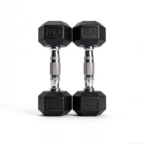 Hex Dumbbell Set – 5lb to 90lb Rubber Coated Hex Dumbbell, Heavy Duty Weights for Home Gym, Strength Training, Men and Women (Single or Pair Options Available) - color: 15 lb Pair