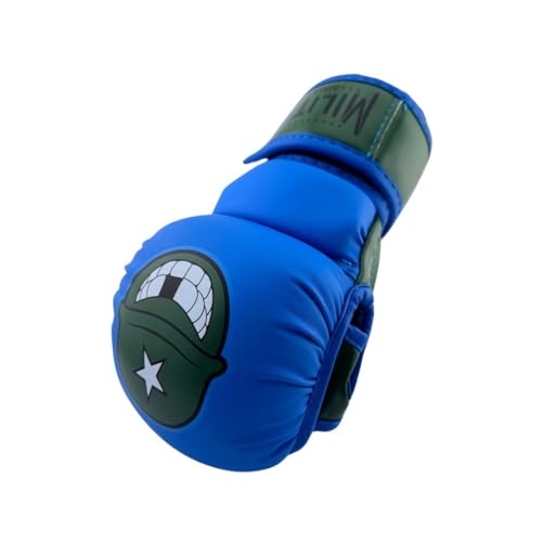 Milita MMA - 7oz MMA Sparring and Training Gloves, Open Palm, Men & Women & Children, Kickboxing, Boxing Mauy Thai, Hybrid MMA Grappling, Padded Fingerless Gloves - color: Blue & Green, size: Small