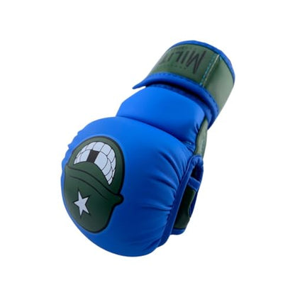 Milita MMA - 7oz MMA Sparring and Training Gloves, Open Palm, Men & Women & Children, Kickboxing, Boxing Mauy Thai, Hybrid MMA Grappling, Padded Fingerless Gloves - color: Blue & Green, size: Small