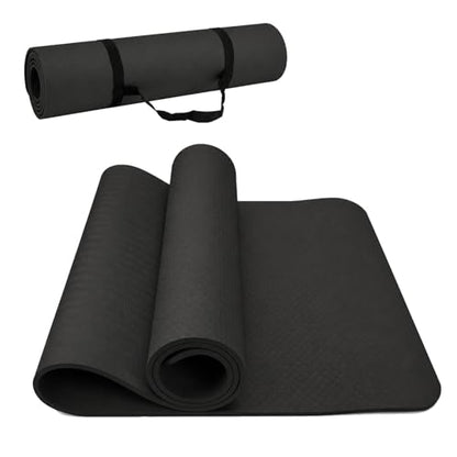 Thick TPE Yoga Mat for Beginners, Non-Slip Cushioned Yoga Mat with Carrying Strap for Pilates, Stretching and Home Workout