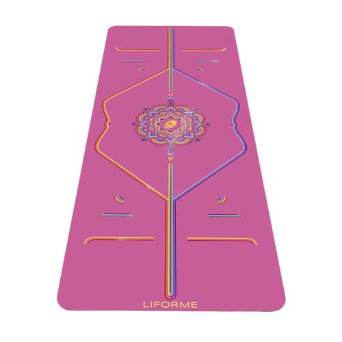 Liforme Travel Yoga mat – Patented Alignment System, Warrior-Like Grip, Non-Slip, Eco-Friendly, Ultra-Lightweight and Sweat Resistant, Made with Natural Rubber - color: Rainbow Pink