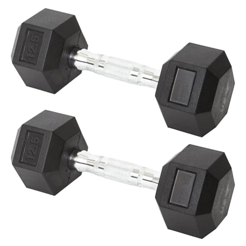 Hex Dumbbell Set 12.5LB Rubber Coated Fixed Weight Dumbbells with Chrome Ergonomic Handle Odorless & Durable for Home Gym Women’s Strength Training Full Body Workouts - Pack of 2