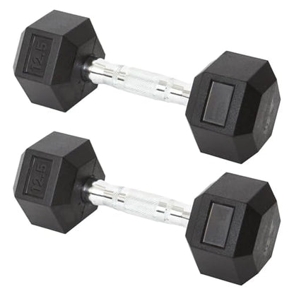 Hex Dumbbell Set 12.5LB Rubber Coated Fixed Weight Dumbbells with Chrome Ergonomic Handle Odorless & Durable for Home Gym Women’s Strength Training Full Body Workouts - Pack of 2