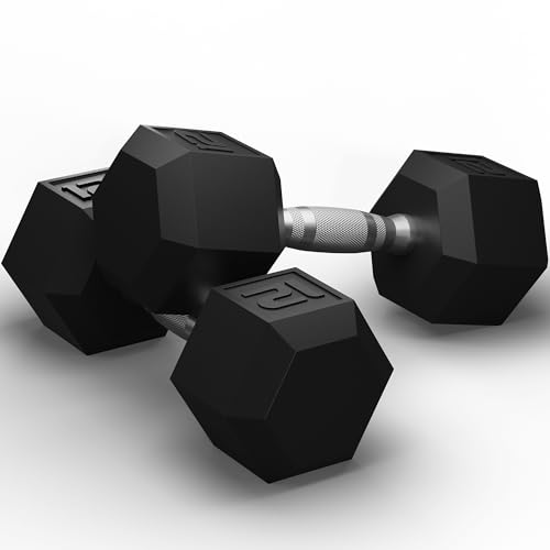 GRETERST Dumbbells Set Rubber Coated Hex Hand Weights Exercise & Fitness for Home Gym Workouts Strength Training Equipment, Black, 12LB