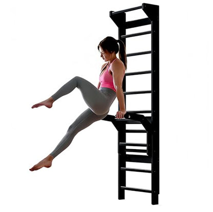 Swedish ladder wall gym adult & Pull Up Bar Gymnastics Bar – Ultimate Wall Bars for Exercise with Adjustable Dip Bar Attachment,Moves wall bars, Wood Stall Bars for Home, Calisthenics, Physical Therapy and Kids Training