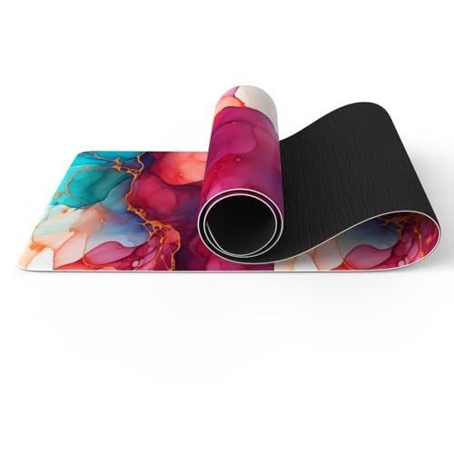 FOLAI Extra Thick Yoga Mat 6mm，pilates mat thick - Non-Slip Exercise Mat for HIIT, Pilates & Home Workouts & Workout with Free Carry Strap - color: abstract red