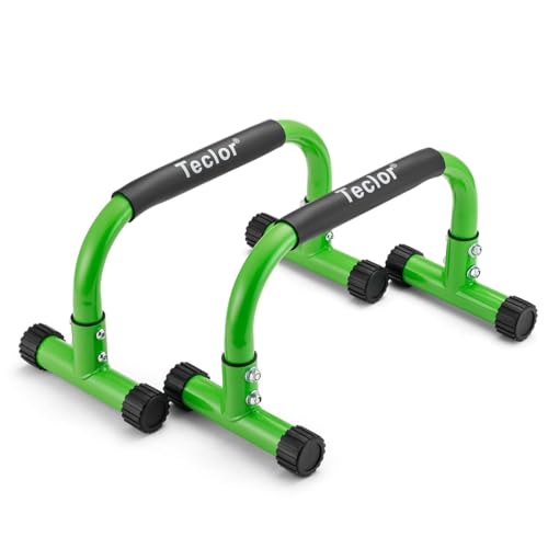 Push Up Bar, Parallettes Bars For L-sit & Dip, Heavy-Duty No Wobbling Parallel Bars Stand For Handstands, Full Planche, Calisthenics, 9.5in High Workout Stands for Home Fitness Training - color: Green