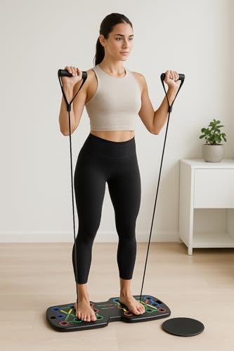 Push Up Board Fitness, Foldable 21-in-1 Pushup bar Home Workout Equipment – Multi-Functional Push Up Bar with Handles, Resistance Bands, Sliding Discs & Carry Bag – Heavy-Duty 330 lbs