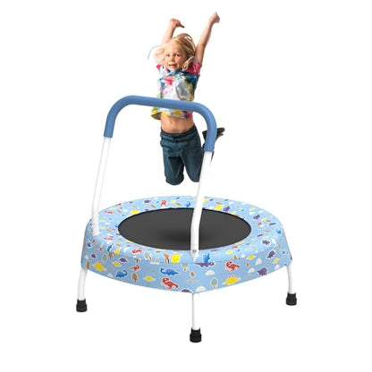 Trampoline w/Handle, Indoor Mini Trampoline with Bungee Cord No-Gap Jump Mat, Exercise Rebounder with Non Slip Feet for Boys & Girls Age 1-4, Safe Indoor Play Trampoline for Balance Fitness Training