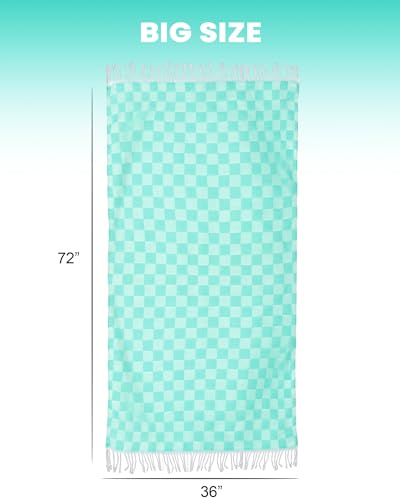 Checkered Plaid Turkish Beach Towel Vacation Essentials Blanket Sand Free Quick Dry Oversized Thin Cloud Clearance Alaska Cruise Summer Accessories Beach Gift Must Haves Gear Stuff Travel Gadgets - color: 1pcs Aqua
