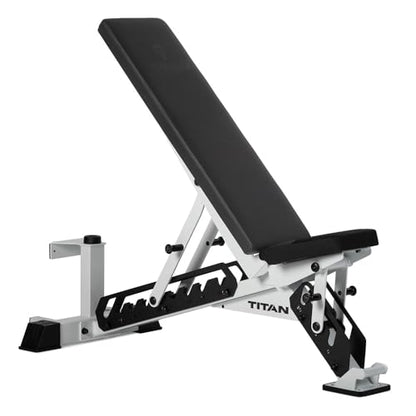 Titan Fitness TITAN Series Adjustable Bench, Supports 600 LB Incline, 1,000 LB Flat, Versatile Single Post Utility Workout Bench for Home Gym, Weightlifting, Strength Training - color: White