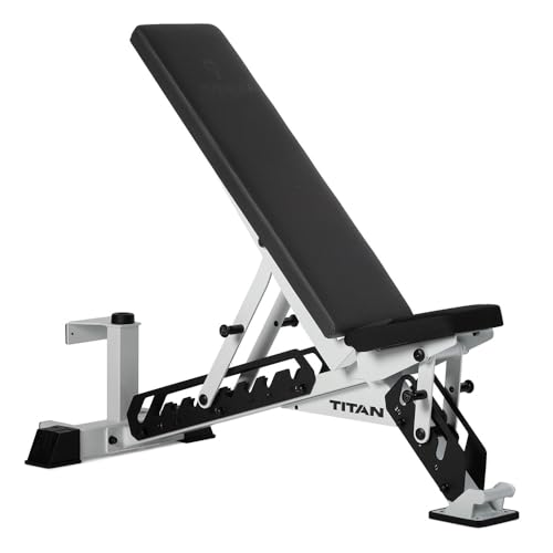 Titan Fitness TITAN Series Adjustable Bench, Supports 600 LB Incline, 1,000 LB Flat, Versatile Single Post Utility Workout Bench for Home Gym, Weightlifting, Strength Training - color: White