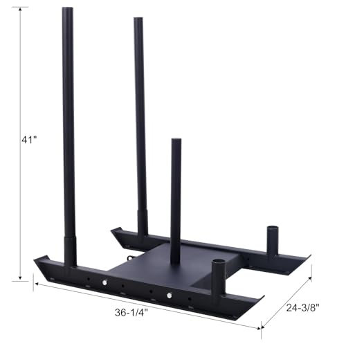 Weight Sled Training Sled with Push Poles & Harness, Adjustable Power Compatible with 1-inch & 2-inch Plates, Strength Training Sleds for Athletic Performance - color: Black