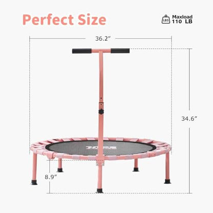 36'' Mini Trampoline for Kids 3-6, Foldable & Spring-Free, Small Toddler Trampoline Indoor Outdoor with Adjustable Handle Bar