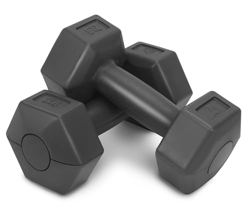 RBX Vinyl Coated Hand Weight Dumbbell Set - Hex Shaped, Roll Free for Body Building/Sculpting/Strength Training Exercise, (Set of 2) - color: Grey, size: 2lb
