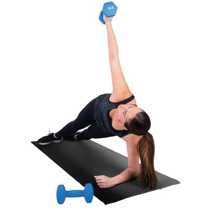 FUXION 12lb Neoprene Dumbbell Hand Weights, Sets of 2 with Multiple Weight Options, Hexagon Non-Slip Weights for Home Gym Yoga Pilates Workout - Dark Blue