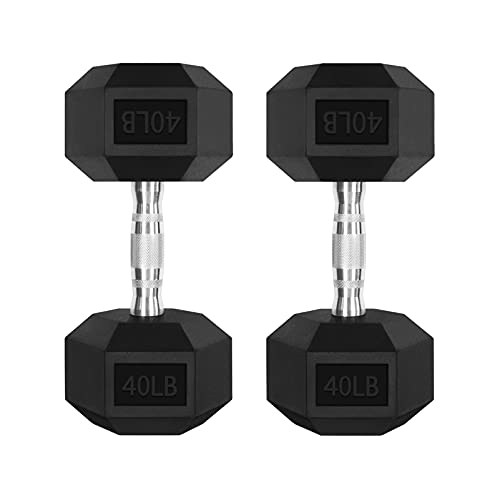 RitFit Rubber Coated Hex Dumbbell Set with Rack, 5-780LB for Home Gym Strength Training, Anti-Slip Knurled Handle, Hexagon Anti-Roll, Heavy-Duty Storage Rack - style: 2 X 40 LBS