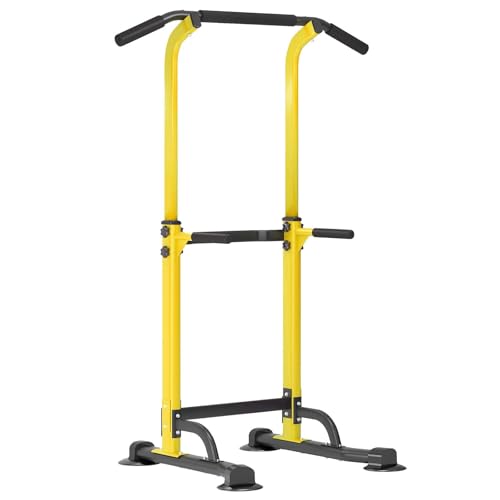 【Adjustable Pull Up Bar & Dip Station】Multifunctional Home Gym Equipment, 10 Height Settings 82.7 Inch, 400LB Capacity Strength Trainer for Men Women, Red & Black Frame