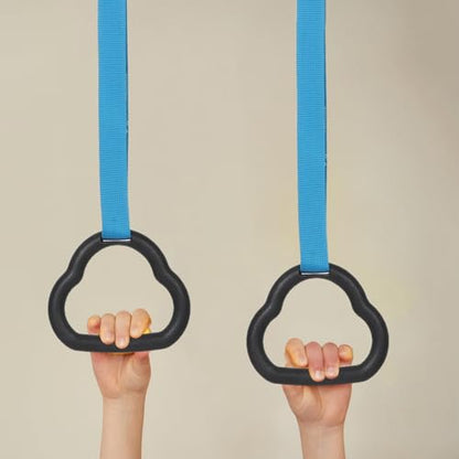 Garneck ’s Gymnastics Rings Set with Non-Slip Straps, Blue Cartoon Design, 0.5m Adjustable Pull up Rings for Home and Outdoor Fitness Training