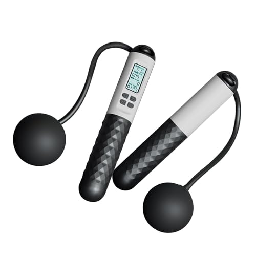 Rope Less Jump Rope Weighted - Digital Jump Counter Trainer, Ball Bearing Exercise Skipping System, Cordless Fitness Speed Jumper, Portable Calorie Workout Equipment For Men Women Cardio Training