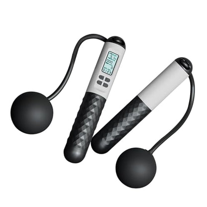 Rope Less Jump Rope Weighted - Digital Jump Counter Trainer, Ball Bearing Exercise Skipping System, Cordless Fitness Speed Jumper, Portable Calorie Workout Equipment For Men Women Cardio Training