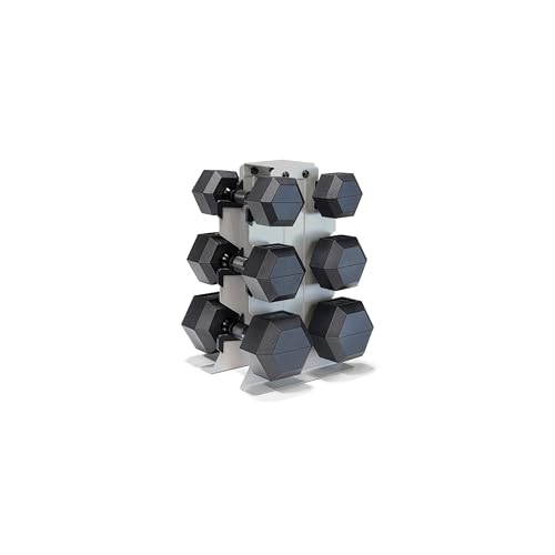 CAP Dumbbell Set with Rack, Rubber Coated Hex Free Weight Set | 100–300 lb Options, Vertical Space-Saving Storage for Home Gym Strength Training - size: 100 lb Set - Light Gray Rack, style: Black Handle