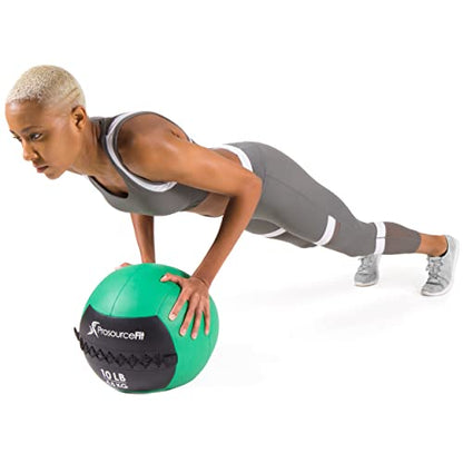 ProSource Soft Medicine Balls for CrossFit Wall Ball and Full Body Dynamic Exercises, Color-Coded Weights: 6, 8, 10, 14, 20, 25 lb. - color: Green 10 LB