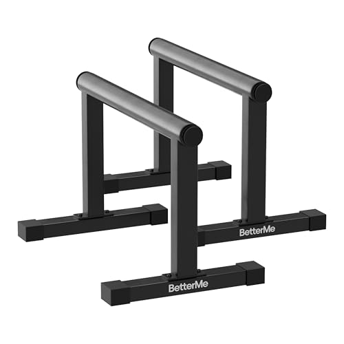 BetterMe Push Up Bars - Steel Parallettes for Calisthenics and Strength Training - Heavy Duty Pushup Bars for L Sits, Handstands and Planche - Stable Push Up Stands for Men