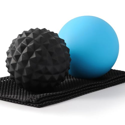 Massage Balls, 2 Pack Firm Silicone Massage Ball Set (Smooth & Textured, 3.54" & 3.22"), Deep Tissue Trigger Point & Myofascial Release for Back, Neck, Shoulder & Foot