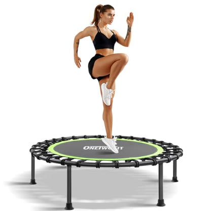ONETWOFIT Mini Rebounder Trampoline for Adults with Bar, Adjustable Handle - color: Green