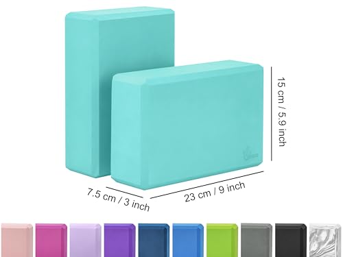 EXERZ Yoga Blocks 2 pack, Gym Blocks, Exercise Workout Fitness Bricks, Pilates Stretch Handstand Non-Slip - color: Turquoise