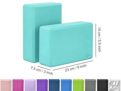 EXERZ Yoga Blocks 2 pack, Gym Blocks, Exercise Workout Fitness Bricks, Pilates Stretch Handstand Non-Slip - color: Turquoise