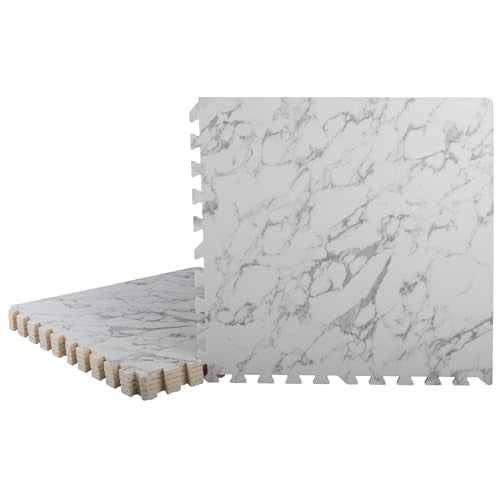 EVA Foam Floor Tiles 12-Pack - 48SQFT Puzzle Mat - Interlocking Foam Tiles for Baby Play Mat or Gym Flooring for Exercise by Stalwart (Faux Marble) - color: White Marble, size: 12 Pack