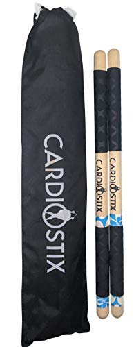 CardioStix 8.5oz Cardio Drum Sticks per set (1 PAIR WITH BAG) Bundle Weighted Double Grip w/Bag Premium American Hickory Wood | Drumming, Fitness, Aerobic Class (Blue Floral with Bag) - color: Blue Floral with Bag