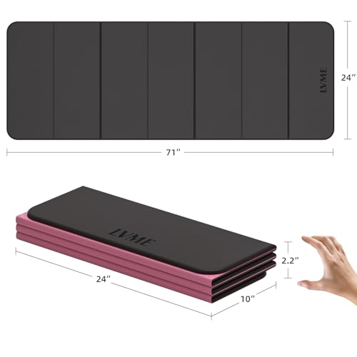 LVME Foldable Yoga Mat, 71"x24"x1/3" Thick(8mm), Non Slip Exercise Mat - color: Obsidian Black+Crimson