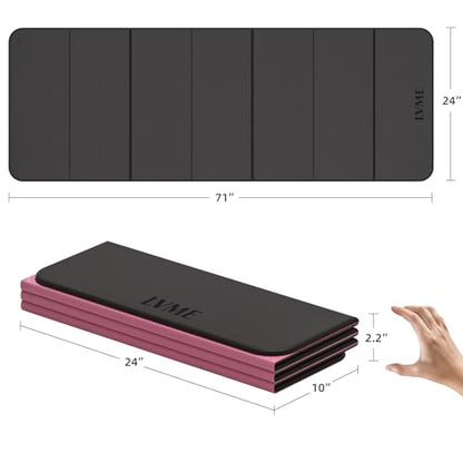 LVME Foldable Yoga Mat, 71"x24"x1/3" Thick(8mm), Non Slip Exercise Mat - color: Obsidian Black+Crimson