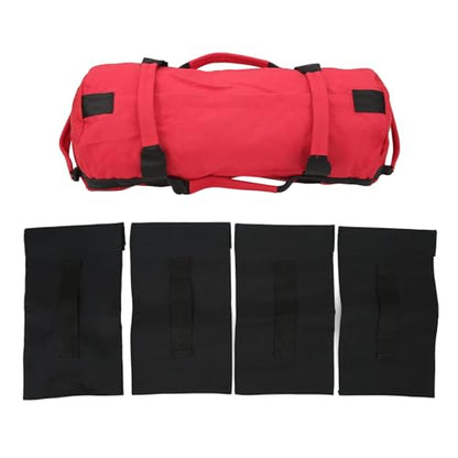 Multi-Purpose Fitness Sandbag with Filler Bags and 6 Handles, Oxford Fabric Training Weight Bag, for Indoor Gym - color: Red