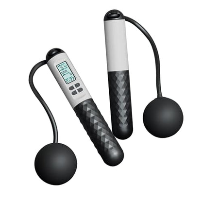 Rope Less Jump Rope Weighted - Digital Jump Counter Trainer, Ball Bearing Exercise Skipping System, Cordless Fitness Speed Jumper, Portable Calorie Workout Equipment For Men Women Cardio Training