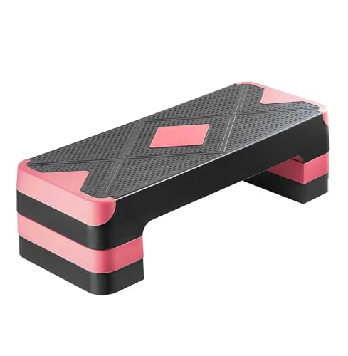 Aerobic Exercise Step Platform, 28-Inch Workout Aerobic Stepper, Height Adjustable Fitness Training Step Deck Trainer with 4 Risers, Non-Slip Surface Bench for Home Gym Cardio Strength, Red