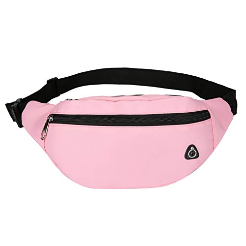 Crossbody Fanny Pack for Men&Women,Large Waist Bag & Hip Bum Bag with Adjustable Strap for Outdoors Workout Traveling Casual Running Hiking Cycling - color: Glossy pink