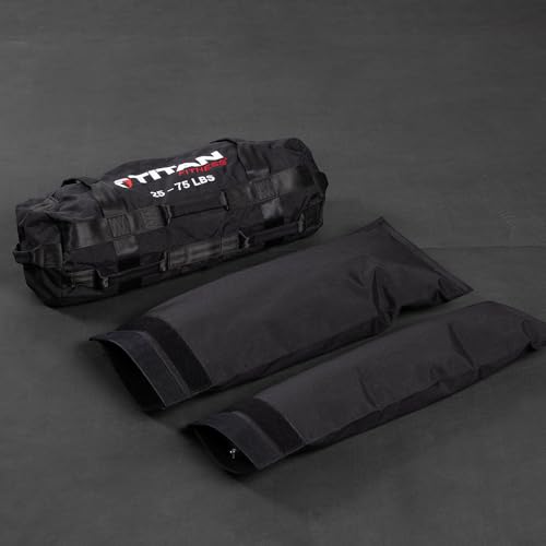 Titan Fitness 25-75 LB PRO Strongman Sandbags, Double Layer, 1050D Cordura, Black, Carry Home Gym Training