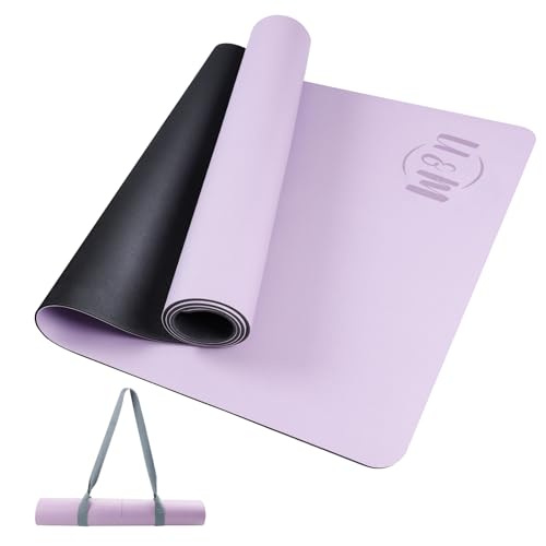 U&M Professional Non Slip PU Yoga Mat with Carrying Strap & Alignment Line, 72"x27" Extra Wide 0.2" Thick Exercise Mat for Home Gym | Sweatproof High Density | Anti-tear | Textured Surface | Natural Rubber Bottom Workout Mat for Women & Men Yoga Pilates F