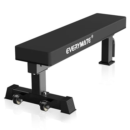 Flat Bench, 4" Thick HeftyGrip Vinyl Pad, Rated 1,200 LB, Flat Benches for Home Gym & Strength Training, Professional Grade Flat Weight Bench Made of Heavy Duty 3"*3" Tube (Black)