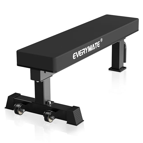 Flat Bench, 4" Thick HeftyGrip Vinyl Pad, Rated 1,200 LB, Flat Benches for Home Gym & Strength Training, Professional Grade Flat Weight Bench Made of Heavy Duty 3"*3" Tube (Black)