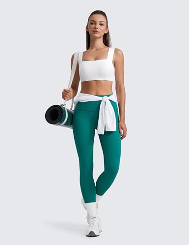 CRZ YOGA Butterluxe Wide Straps Sports Bras for Women - Square Neck Padded Open Back Camisole Yoga Crop Top