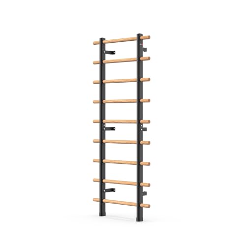 DHT Wood Stall Bar, Swedish Ladder Suspension Trainer with 9 Strategic Rods, for Home, Gym, School and Clinics, Black - color: WA2