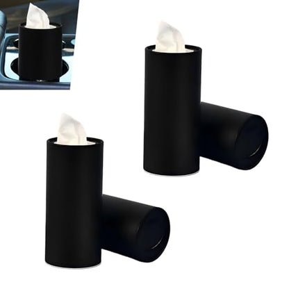 4 PCS Car Tissue Holder, Car Cup Holder Convenient Travel Tissue Tube, Refillable Auto Cup Holder Round Napkin Container with 120 Sheets Facial Tissues, Universal for Most Cars (Black)